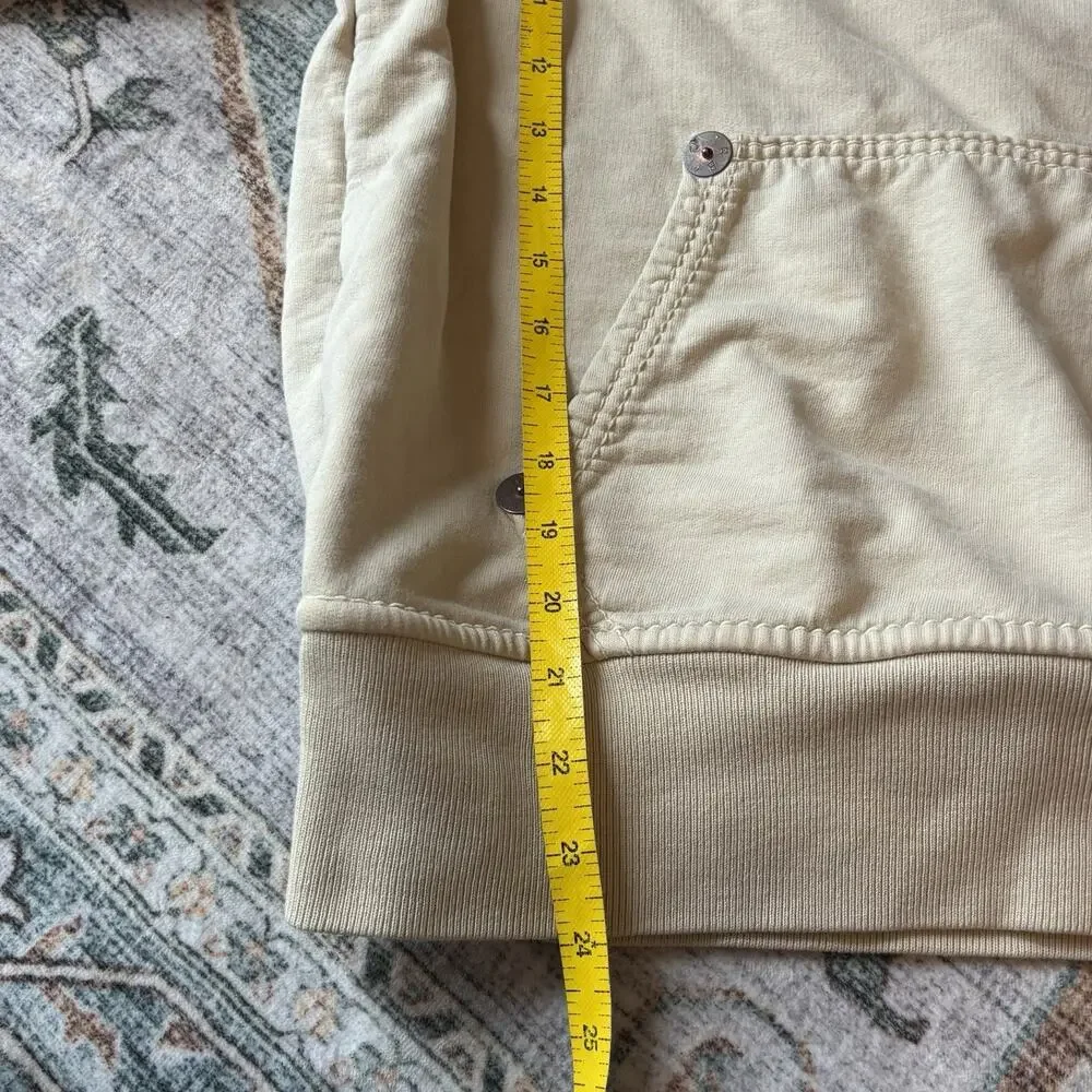 Y2K True Religion M Graphic Print Hoodie Sweatshirt Cream Streetwear Vtg Flaws